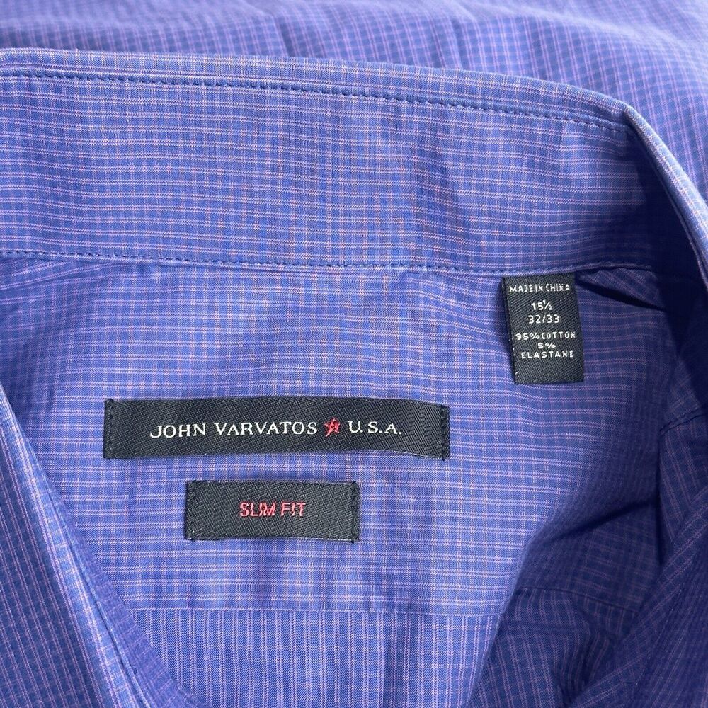 john varvatos usa slim fit purple plaid button up dress shirt Size 15 1/2 32/33 - Picture 4 of 6